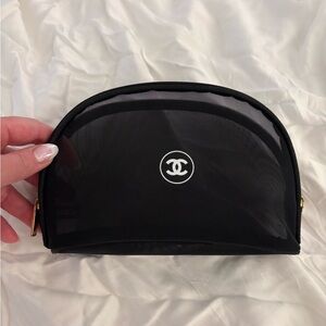 CHANEL Black Clear-Top Cosmetic Pouch with White Logo